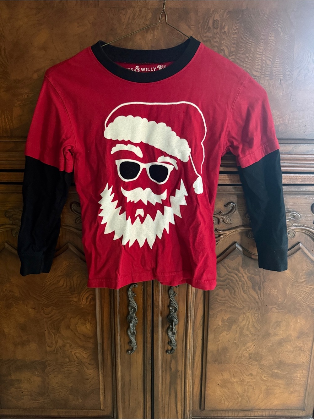 Kids Red & Black Long Sleeve Santa Graphic Tee